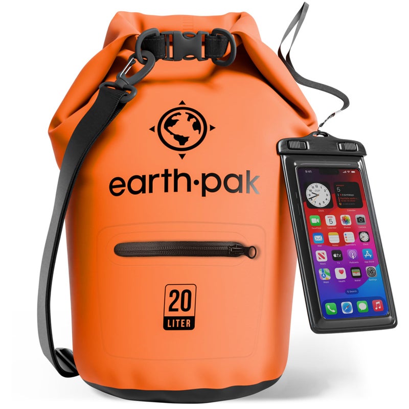 Earth Pak Waterproof Dry Bag with Zippered Pocket - Waterproof Dry Bag Backpack Keeps Gear Dry for Boating, Camping, Fishing, Beach Drybag, Kayak Accessories - Dry Bags Waterproof with Phone Case 20L - Image 1